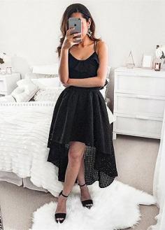 Moderne Cocktailkleider Vorne Kurz Hinten Lang | Elegante Spitze Abikleider Schwarz | Babyonlinewholesale