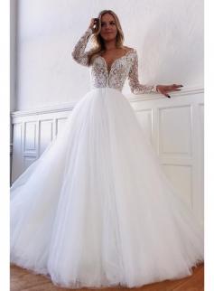Elegante Brautkleider Mit Spitze Ärmel | Hochzeitskleid A Linie Online