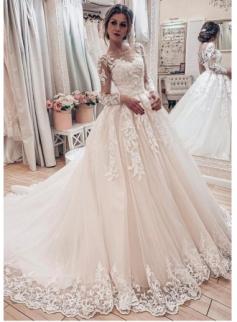 Fashion Brautkleider A Linie Mit Ärmel | Hochzeitskleider Günstig Online