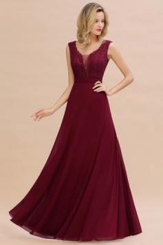 Lace Burgundy Deep V-Neck Vintage Bridesmaid Dresses | BmBridal