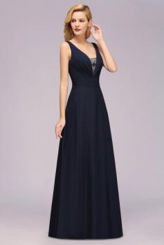 Chiffon Sleeveless Long Cheap Bridesmaid Dresses With Beadings | BmBridal