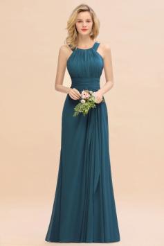 Affordable Ruffles Sleeveless Long Bridesmaid Dress | BmBridal