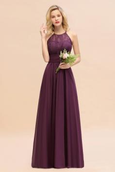 Grape Lace Ruffles Sleeveless Bridesmaid Dress | BmBridal
