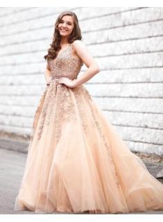 Champagne Brautkleider v Ausschnitt Mit Spitze | Hochzeitskleid A Linie