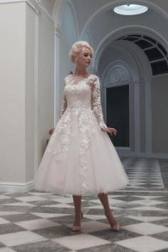 Elegante Brautkleider Kurz Spitze | A Linie Hochzeitskleider mit Ãrmel