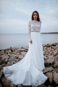 Designer Hochzeitskleider mit Ãrmel | Chiffon Brautmoden Mit Spitze