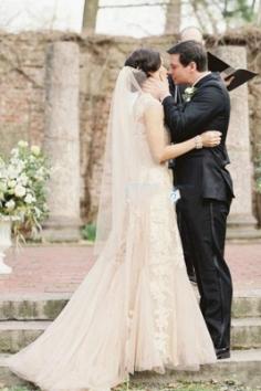 SchÃ¶nes Blush Hochzeitskleid | Brautkleider A Linie Mit Spitze