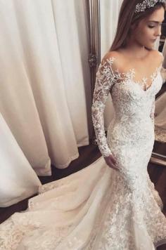 Brautkleid mit Ãrmel | SchÃ¶ne Hochzeitskleider Meerjungfrau Spitze