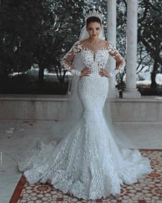 Luxury wedding dresses lace white wedding dresses with sleeves veil