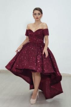 Designer Abiballkleider Glitzer | Rote Cocktailkleider Vorne Kurz Lange Hinter