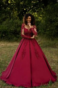 Hochzeitskleider Weinrot | Brautkleid Spitze A Linie