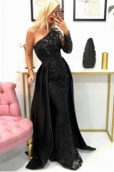 Designer Abendkleider Lang Schwarz | Abiballkleider mit Glitzer