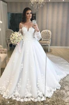 Designer Hochzeitskleid A Linie Spitze | Brautkleider mit Ãrmel