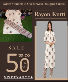 As rayon kurti is very comfortable to wear, it is preferred not only by middle aged women but also by older women, college girls and little girls. These kurtis come in various types and styles that make every woman enjoy looking their best during any occasion. These kurtis can be worn with bottoms like leggings, trousers.

https://www.swetvastra.com/rayon-kurti/