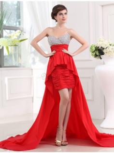 A Linie Reißverschluss Hoch Niedrig Taft Ärmelloses Ballkleid