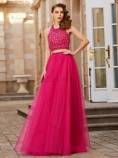 A-Linie Prinzessin Neckholder Bodenlanges Abendkleid mit Offenen Rücken