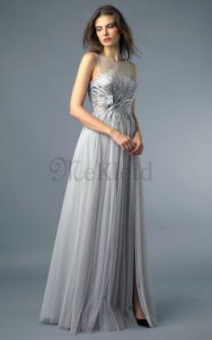 Ärmelloses Hoher Kragen Natürliche Taile Ballkleid aus Tüll mit Plissierungen