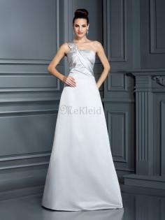 Reißverschluss Prinzessin Satin Bodenlanges Ballkleid ohne Ärmeln