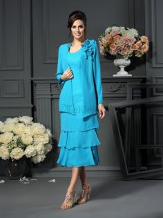 Schaufel-Ausschnitt Chiffon Ärmelloses A-Linie Brautmutterkleid mit Reißverschluss