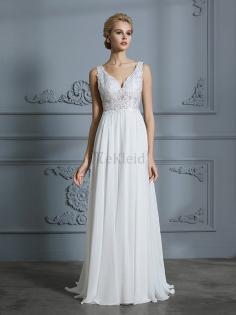 Prinzessin Attraktiv a linie Chiffon Brautkleid mit Bordüre mit V-Ausschnitt