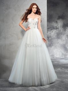 Prinzessin Perlenbesetztes A-Linie Anständiges Bodenlanges Brautkleid