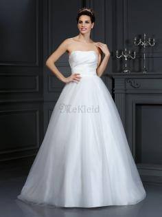 Ärmellos Plissiertes Brautkleid mit Reißverschluss