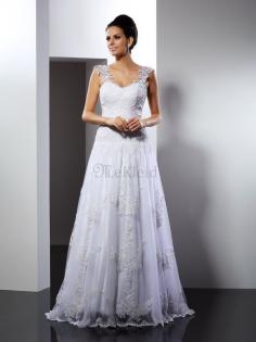 Breiter Träger Prinzessin Spaghetti Träger Anständiges Brautkleid mit Applikation