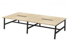 OL Axis Trestle 4 User Bench – Oak Top with Black Frame

OL Axis Trestle Bench has an extensive variety of sizes to accommodate a broad scope of use, from bench workstations to boardroom or meeting tables. The sleek A Frame with foot rail and 50 x 50mm leg are built with 2mm thick steel for ultimate stability and durability.

Product Features:
4x Melamine Worktops – 25 mm E0 grade substrate finished in studio white or new oak with matching 2 mm ABS edge
800mm deep tops come with a scallop as standard
50 x 50 mm square legs. 50 x 25 mm rails
80 mm height adjustment in each foot
Arctic black powdercoat finish
Multiple rail positions on each frame
Flat Pack, Assembly is required
Worktop height 720 mm
2mm steel for extra strength and stability
ISO9001 Quality Assurance Certificate
ISO14001 Environmental Certificate
1x shared leg
GECA Certified
Warranty: 10 Years