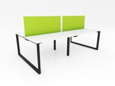 Ol Anvil Desk 4-User Double Sided Workspace with Splice Fabric Screen & Black FrameFeatures of Anvil Desk
50 x 50 mm triangle end frames with flush ground weld finish
50 x 25 mm rails
Frames finished in Gloss Black powdercoat
25 mm worksurfaces finished in White melamine on E0 grade substrate with matching PVC edge
Fixed height 715 mm (incl worksurface)
Compatible with comseal cable tidy system
10 year warranty
Flatpack, assembly required
Features of Studio50 Screen
50 mm thickness
500 mm above worktop (approx 1220 mm AFL) (can be modified)
Splice fabric all over
Screen to desktop brackets included
Powdercoat frame finished in black
Option for glazing upgrade
Made to order