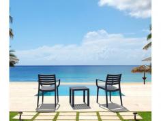 FL 3 Piece Outdoor Poolside Setting with Artemis Armchair

Description
The Ocean Side Table is an injection moulded resin table, the non-metalic frame will never unravel, rust or decay. Reinforced with glass fibre to strengthen the legs and boost the weight capacity. The Ocean Side Table is designed for outdoor use, UV stable and weather proof, it will not fade or go brittle in Australia’s harsh outdoor conditions. Strong yet lightweight, this table will add class to your venue. It’s sleek profile is pleasant to the eye so this table is as charming as it is functional. Very easy to clean, just hose it down.

The Artemis Armchair by Siesta is no ordinary plastic chair. It’s extraordinary strength is due to the entire chair being one-piece injection moulded polypropylene, the legs reinforced with glass fibre for even more stability. The plastic is packed with UV stabiliser, so this chair will not fade or go brittle even in the sunniest weather conditions. Siesta’s Artemis Armchair is built to last in busy commercial venues, indoor or outdoor.

Product Features
Suitable for indoor and outdoor commercial use
Available in: Black, White, Anthracite, Chocolate & Taupe
Dimension: Table – W450 × D450 x  H460mm; Chair – 565W x 580D x 830H x 450 Seat Height
Arm Height: 675H
Unit weight: Table – 3kg; Chair – 5 kg
Stackable chairs from 4 to 6 high
Seat Weight Limit (SWL): 150 kg
Made of polypropylene
Replaceable feet
Chair is fully assembled; Table supplied unassembled, minor assembly is required
Made in Europe
Produced in accordance with ISO 14001:2015 Environmental Management System Certification
Package Includes:
Ocean Side Table 450×450 by Siesta x 1
Artemis Armchair by Siesta x 2