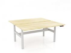 OL Agile Electric Height Adjustable Round Leg Desk in Oak Top with White Frame
