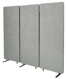 VC ZIP 3 Panel Acoustic Room Divider

Features:
Rated to absorb 85% of ambient noise (NRC 0.85)
Made from 100% recycled PET eco-friendly materials:
Fabric: 100% Post-Consumer; Core: 60% Post-Consumer
Offered as 3-pack with expansion panels sold separately
Panels zip together making it easy to extend the length
Flexible zippers allow panels to rotate for any layout option
Tackable fabric material
Size(mm): 1650×1830
Available in 5 colors: Graphite, Silver, Marine, Sand, Copper