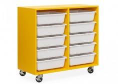 DD Cameby 10 Mobile Tote Box Melamine Trolley

Features
Dimension: 810w x 454D x 886H mm
18mm Melamine Carcass
10 Plastic Boxes
Heavy Duty Lockable PU Swivel Castors
Manufacture lead time 20-25 Business Days
Available in 50 standard colours, refer to the colour swatch

Warranty: 5 Years
