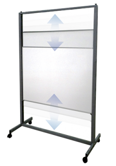 VC Aspire Mobile Vertical Sliding Whiteboard

Features:
More writing in less space
2 double sided – 1200x900mm whiteboards, so a total of four writing surfaces. 2 surfaces are Porcelain and 2 surfaces are commercial magnetic
So easy to use .. boards glide up and down
Strong steel stand, epoxy coated black
Tested 10,000 times