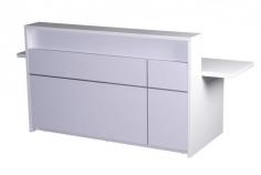 RL 5-0 Reception Counter
Features :
Gloss White Veneer All Over
Chrome Trim Detail
2 x Chrome Metal Cable Entry Covers With Brush Insulators
E0 MDF Core
Dimension (mm) – 2400W x 848D x 1100H
