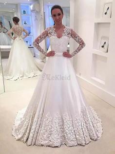 Taille A-Linie Satin Lange Ärmeln Brautkleid
