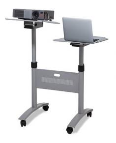 VC DUO Projector and Laptop Stand

Two height adjustable mobile platforms for projector and laptop. Your business, presentations & lessons are simply too important to leave things to chance.

Two height and angle adjustable
Both platforms swivel
Strong?? silver-grey powder coated all metal construction
Locking castors and perforated steel centre piece for stability
Lip on each platform
Each platform : 430 x 380mm
Height adjusts from 810 – 1200mm
Base : 545 x 600mm
Each platforms maximum weight: 10kgs(most projectors weigh less than 3 kgs)
Duo -Twin pole AV/Laptop trolley