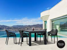 FL 5 Piece Vegas Hospitality Outdoor Extendable Dining Table with Air XL Armchair
Description
Extendable table from 100 to 140 cm in polypropylene reinforced with glass fiber. Easily expandable, giving you a choice of two size options. Smart extending mechanism makes it easy to adjust the table to your preferred size. For indoor and outdoor use with UV protection.

The Air XL Armchair by Siesta is no ordinary plastic Stool. It’s extraordinary strength is due to the entire stool being one-piece injection moulded polypropylene, the legs reinforced with glass fibre for even more stability. The plastic is packed with UV stabiliser, so this stool will not fade or go brittle even in the sunniest weather conditions. Siesta’s Ares Barstool is built to last in busy commercial venues, indoor or outdoor.

Product Features
Suitable for indoor & outdoor commercial application
High quality polypropylene reinforced with fibre glass
Will not unravel or rust
Extendable table from 1000 to 1400mm
Dimensions: Table – 1000/1400x1000x750h; Chair – 570W x 600D x 815H x 450 Seat Height; Arm Height: 680H
Unit Weight: Table – 24kg; Chair – 3.8kg; Seating Weight Limit – 150kg
Stackable up to 4 high
Chair supplied assembled; Table supplied unassembled – easy to assemble
Weather resistant, semi UV Stabilised
5 year warranty
CATAS Tested
Made in Europe
Produced in accordance with ISO 14001:2015 Environmental Management System Certification