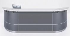 GP Executive C-Shape Reception Counter

Product Features
Counter Body – Metallic grey 2 Pack finish with aluminium trim lines and stainless steel kick plate
Desk Top – 25mm thickness Melamine desktop available in Teak or White colour
Hob Top -Jade White stone hob supported on chrome pillars
Flat Pack, Assembly is required
Dimension: 3700 x 950D x 1150H mm