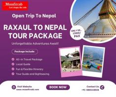 Begin a seamless journey from Raxaul to the scenic landscapes of Nepal with our specially curated tour package. Explore spiritual sites like Lumbini, soak in the natural beauty of Pokhara, dive into the cultural richness of Kathmandu, and experience the wild side of Chitwan—all in one unforgettable trip. Enjoy comfortable transport, guided sightseeing, and hassle-free border crossing. Perfect for families, couples, and solo travelers looking to discover Nepal's best from the border town of Raxaul! For booking the Raxaul to Nepal Tour Package, call us at +91-8881118838. Let us take care of the details while you enjoy the journey of a lifetime!

