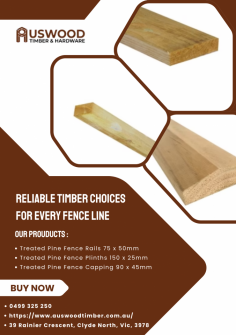 Reliable Timber Choices for Every Fence Line

Enhance your fence with durable Treated Pine components. Our Fence Rails 75 x 50mm, Plinths 150 x 25mm, and Capping 90 x 45mm offer strength, stability, and a clean finish. Perfect for long-lasting outdoor use and seamless design.
#treatedpine #fencesupplies #timberfencing #pinerails #fenceplinths #fencecapping #outdoortimber #auswoodtimberhardware

