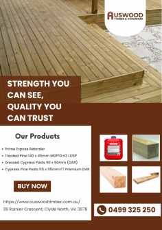 Strength You Can See, Quality You Can Trust

Boost your outdoor builds with Prime Expose Retarder, Treated Pine 140x45mm MGP10 H3 LOSP, Dressed Cypress Posts 90x90mm (DAR), and Cypress Pine Posts 115x115mm F7 Premium DAR. Ideal for structural, aesthetic, and weather-resistant applications. Quality you can trust for every project.#timbersupplies #treatedpine #cypressposts #buildingmaterials #dIYprojects #timbersolutions #outdoorconstruction #woodworking #timberPosts #landscapingprojects

