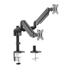 OL Executive Gas Spring Dual Monitor Arm

These sleek monitor arms have shorter arms designed to work perfectly for small work areas. With the short arm design, you can still use multiple monitors flush against walls or in cubicles that have less desk space.

Features :
Cable Management: keeps everything organized
Aluminum Construction: provides a sleek, lighter, and elegant look
Built-in Spring Tension Gauge: for perfect weight adjustments
Detachable VESA Plate Design: enables easy installation
Easy to adjust, no tools required
Free-Tilting Design: for multiple monitor viewing angles
Two Mounting Options: both desk clamp and grommet are included
10 Years warranty
Minor assembly required