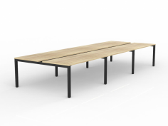 OL Axis 6-User Double Sided Workspace – Oak Top with Black Frame
• GECA Certified
• 10 year warranty
• 50 x 50 mm square legs, 50 x 25 mm rails
• 2mm steel for extra strength and stability
• 80 mm height adjustment in each foot
• Arctic black powdercoat finish
• Multiple rail positions on each frame
• Worktop height 715 mm
• 6x Melamine Worktops – 25 mm E0 grade substrate finished in studio white or new oak with matching 2 mm ABS edge.
• Tried, tested and used in thousands of offices globally
• Excludes cable management and screens.
• Includes 2 x shared leg