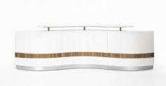 GP Martinique Reception Counter
Waved design gives style and elegance to any reception area.
Counter body in gloss white with feature gloss teak panel and Aluminium strips.
Gloss teak desktop, jade white stone hob and stainless steel kick plate.
Dimension – W3360 x D1120 x H1150mm