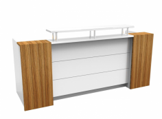 RL Marquee Reception Counter
Counter shelf with chrome supports
Built in storage
E0 MDF core
Finishes – Gloss White and Zebra
Dimension(mm) – 2400W x 835D x 1150H