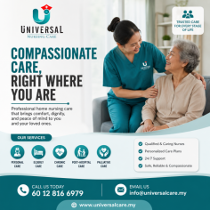 Need trusted nurse at home services in Malaysia? Skilled and compassionate home nurses provide personalized medical care for seniors, post-operative patients, individuals with chronic illnesses, and those recovering from injury or hospitalization. Services include medication administration, wound care, injections, catheter and tube feeding care, vital sign monitoring, mobility assistance, and support with daily activities. Whether you require short-term nursing after surgery or ongoing home healthcare, experienced nurses ensure safe, comfortable, and professional care tailored to your needs. Choose reliable nurse at home services in Malaysia to give your loved ones quality healthcare without leaving the comfort of home. Contact us today to arrange professional home nursing care.