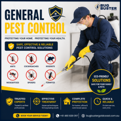 Keep your property safe and pest-free with professional General Pest Control services for residential and commercial properties. Experienced technicians provide thorough inspections and targeted treatments to help manage common pests, including ants, cockroaches, spiders, rodents, and more. Using safe and effective pest management methods, these services help prevent infestations, protect your property, and maintain a clean, healthy environment. Choose trusted general pest control services for dependable protection, long-lasting results, and complete peace of mind.