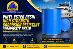 Choose premium vinyl ester resin from Seven Hills Fibreglass and Resin for superior mechanical strength, excellent durability, and reliable resistance to corrosion, chemicals, and harsh environments. Ideal for marine, industrial, fibreglass repair, and high-performance composite applications. Call 02 9674 3586 to discuss your requirements or place an order today.