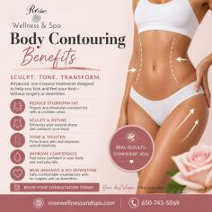 Achieve the body shape you've always wanted with professional body contouring treatments. Body contouring helps reduce stubborn fat, enhance natural curves, tighten loose skin, and create a more toned appearance without surgery. This non-invasive treatment is designed to help you look and feel your best while boosting confidence and supporting your body goals. Contact Rose Wellness & Spa today to learn how body contouring can help transform your silhouette.